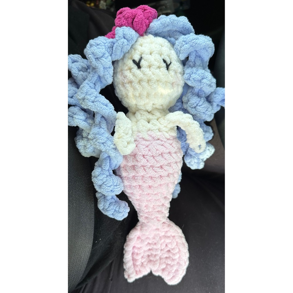 Handmade Crochet Mermaid Plush Doll 12" Soft Chenille Yarn Pink Blue Amigurumi